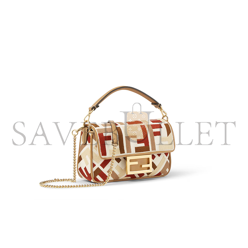 FENDI BAGUETTE MINI CANVAS BAG WITH MULTICOLOUR FF EMBROIDERY 8BS017AYDFF1TVK (20*13*5cm)
